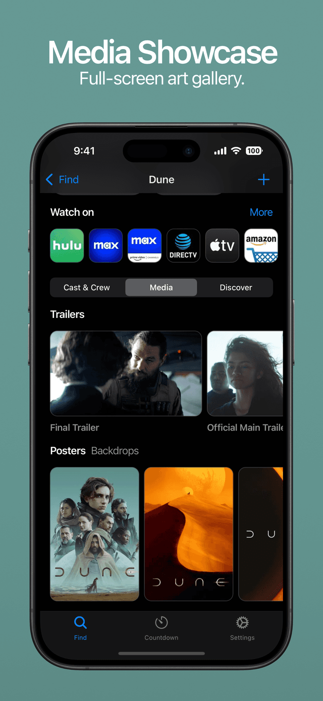 Movie media preview showing trailers and backdrops
