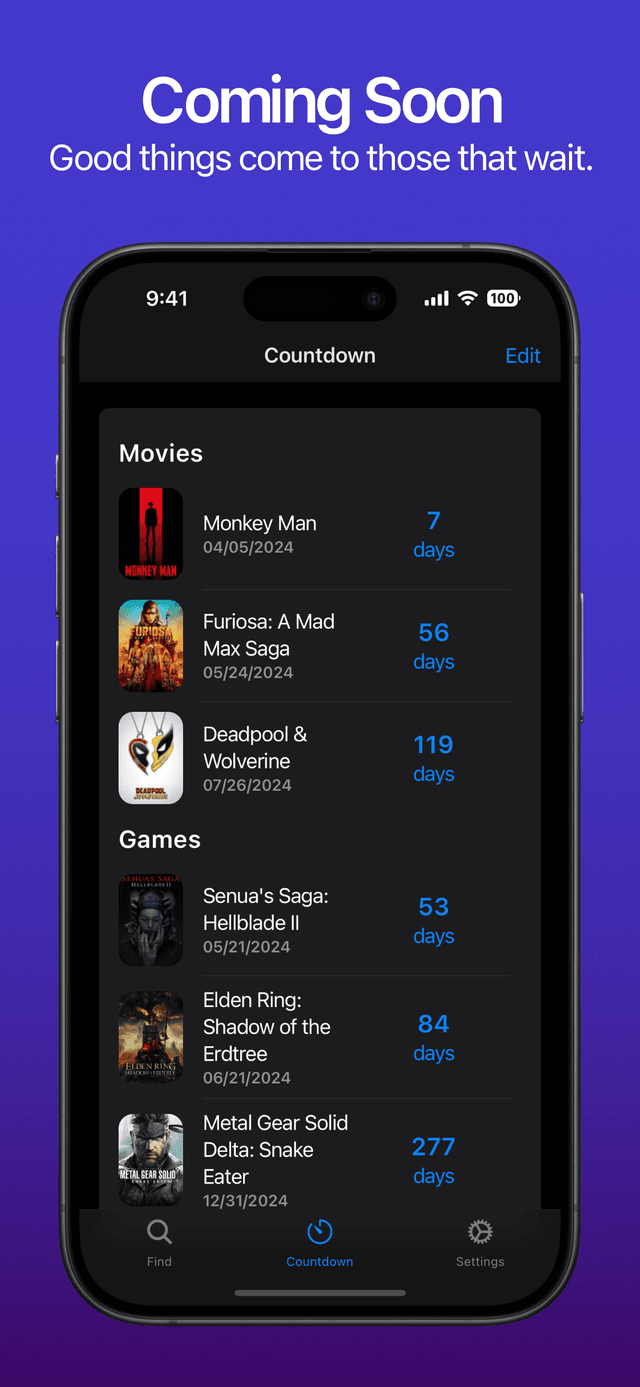 Countdown list preview showing upcoming releases