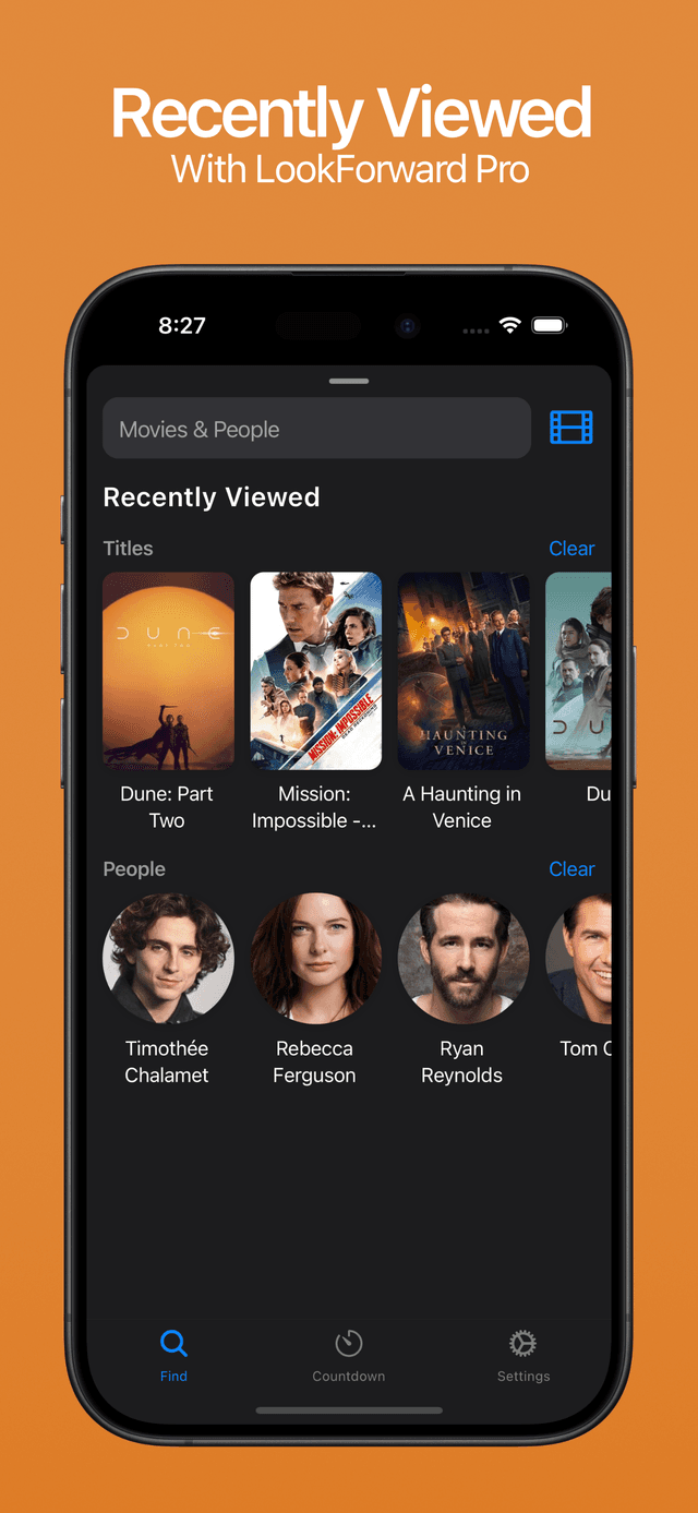 Recents tab preview showing recently viewed items