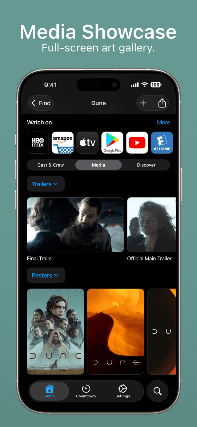 Movie media preview showing trailers and backdrops